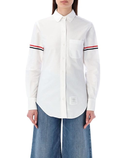 Thom Browne White Stripe Oxford Armband Classic Round Collar Shirt