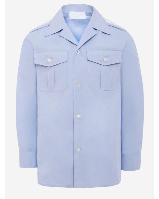 Gucci Blue Stretch Cotton Shirt Blouses And