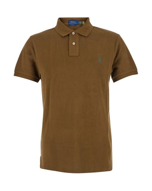 Polo Ralph Lauren Green Slim Fit Polo Shirt With Classic Collar And Pony Embroidery On The Front for men