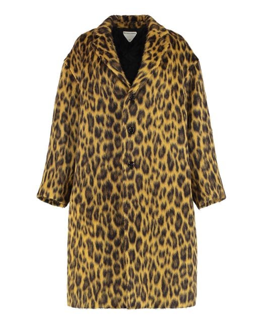 Bottega Veneta Yellow Coat With Leopard Print Alpaca Wool