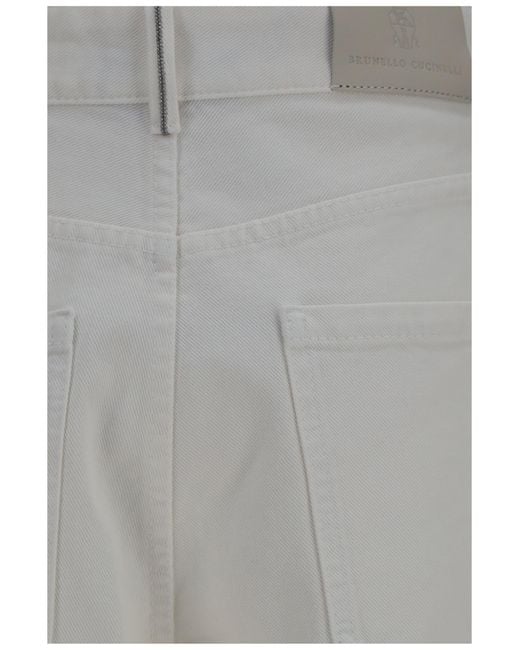 Brunello Cucinelli White Jeans Palazzo Cotton Trousers