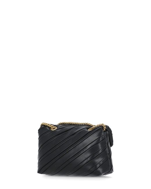 Pinko Black Quilted Leather Shoulder Bag with Buckle