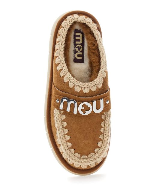 Mou Brown Mules With Logo Lettering Sheep