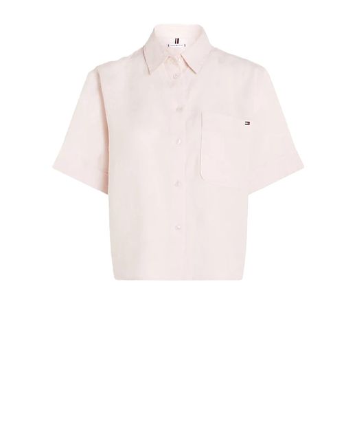Tommy Hilfiger Pink Relaxed Fit Linen Shirt With Short Sleeves