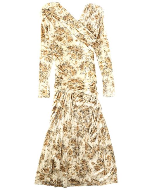 Ganni Natural Long Dress With Print Recycled Polyester