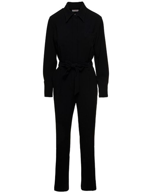 Alberto Biani Black Jumpsuit With Classic Collar And Belt