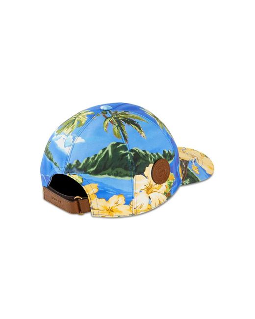 Gucci Blue Hawaiian Print Logo Patch Baseball Cap Accessories Beanies & Hats for men