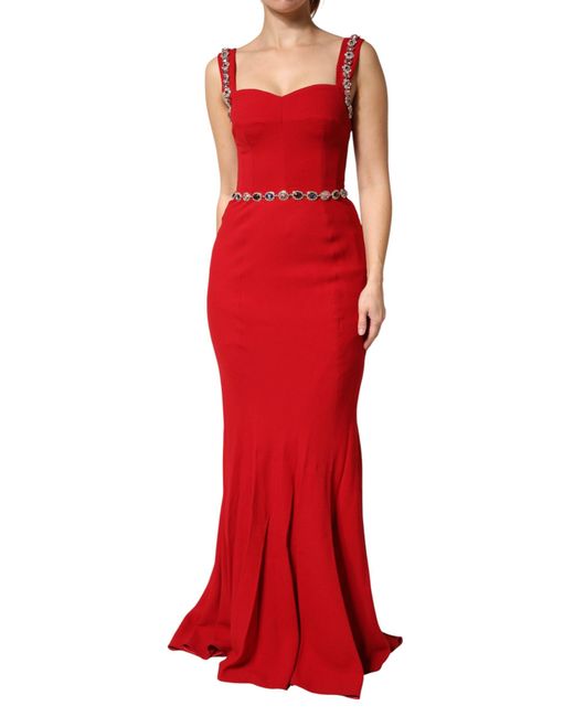 Dolce & Gabbana Red Embellished Sheath Mermaid Gown Dress 46+03+Vi