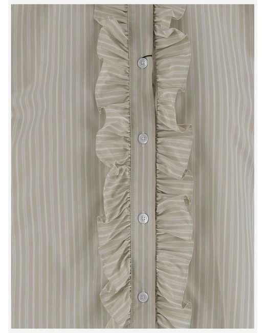 AMI Gray Cotton Shirt With Striped Jabot