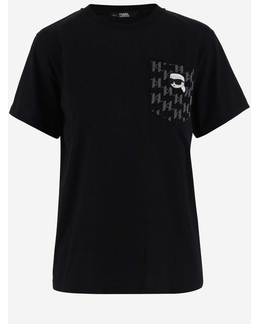 Karl Lagerfeld Black Cotton T-Shirt With Logo