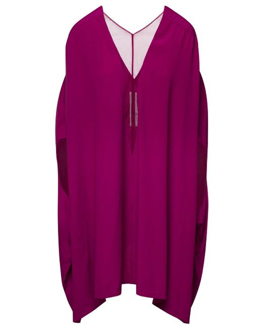 Rick Owens Purple Babel Fuchsia Kaftan With Plunging Neckline And Mesh Panelling