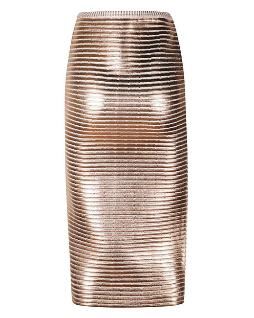 Genny Natural Elastic Waist Stripe Patterned Shiny Skirt