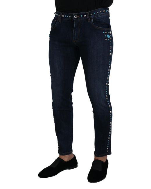 Dolce & Gabbana Blue Studded Opulence Denim Jeans for men