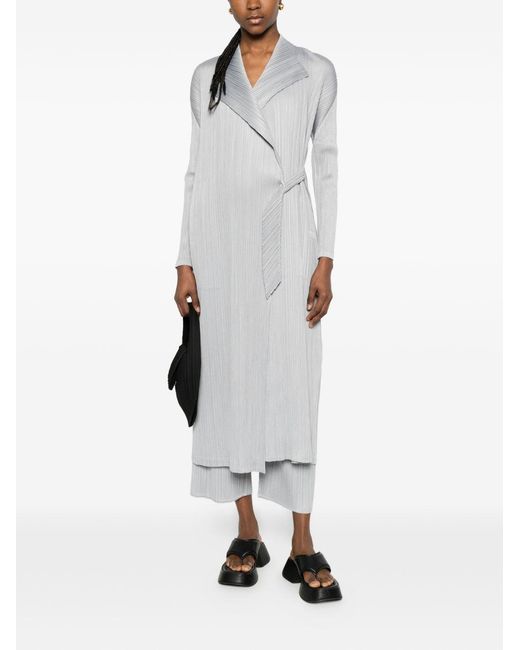 Pleats Please Issey Miyake White Pleated Long Coat