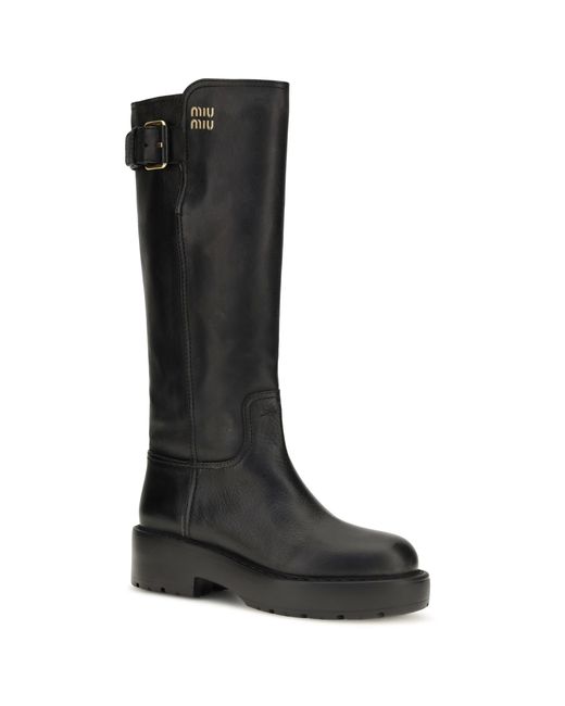 Miu Miu Black Knee-High Leather Boots