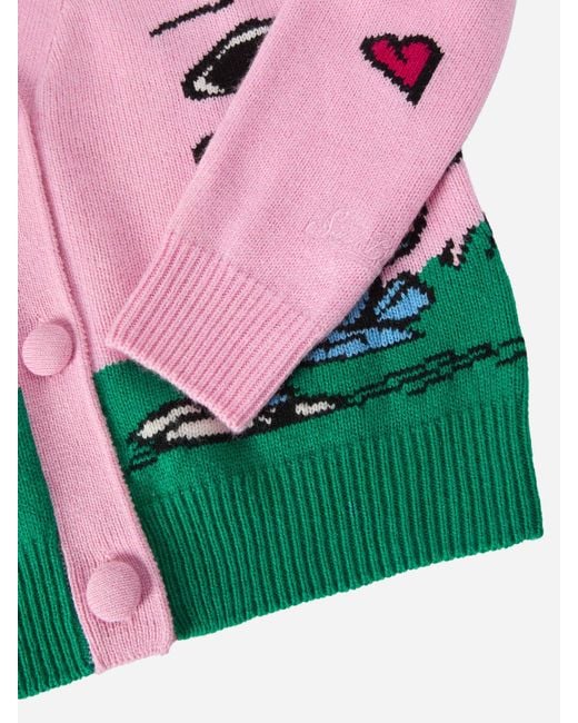 Mc2 Saint Barth Green Didy Cashmere-Blend Cardigan With Snoopy Jacquard