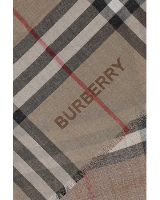 Burberry Gray Embroidered Wool Blend Scarf