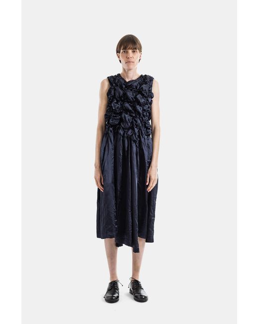 Comme des Garçons Blue Sculpted Ruched Bust Midi Dress