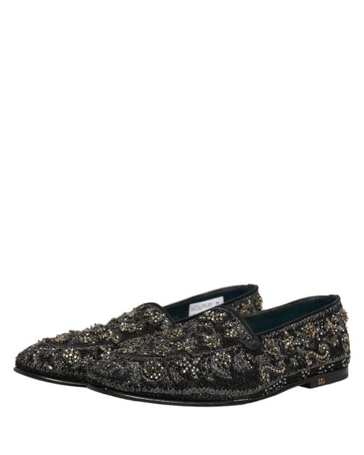 Dolce & Gabbana Black Rhinestone Embellished Loafers Shoes Leather for men