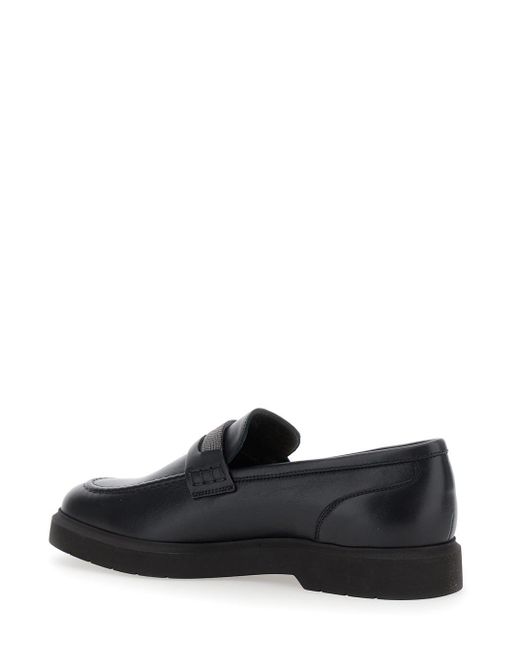 Brunello Cucinelli Black Loafers With Monil Detail On The Front