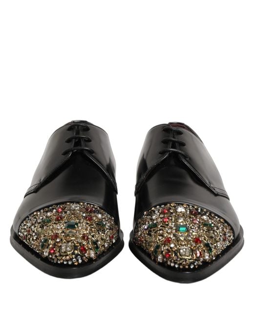 Dolce & Gabbana Black Embellished Derby Dress Formal Shoes Leather for men