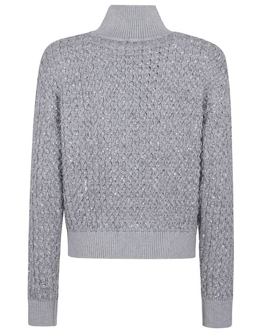 Elisabetta Franchi Gray Bouclé Sweater With High Neck And Textured Finish