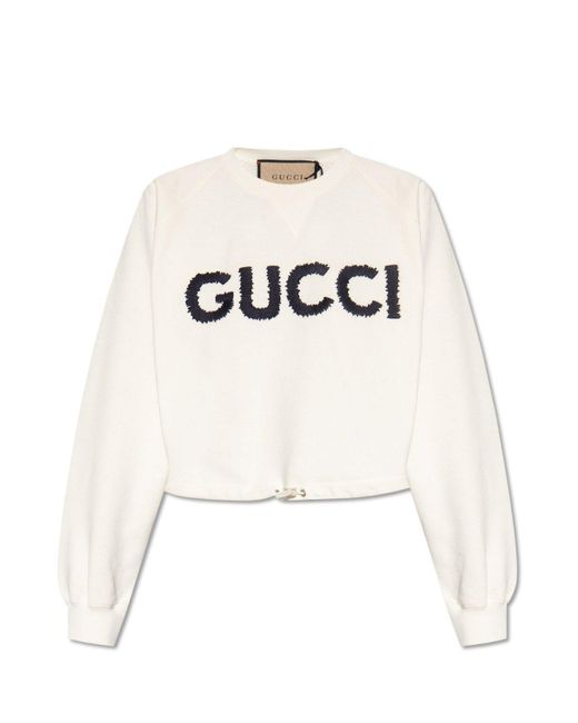 Gucci Natural Logo Embroidered Crewneck Sweatshirt