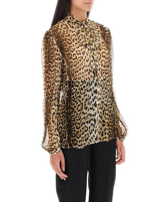 Roberto Cavalli Natural Silk Shirt With Leopard Print