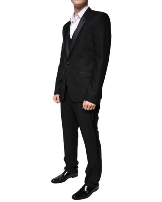 Dolce & Gabbana Black Wool 3 Piece Slim Fit Formal Suit for men