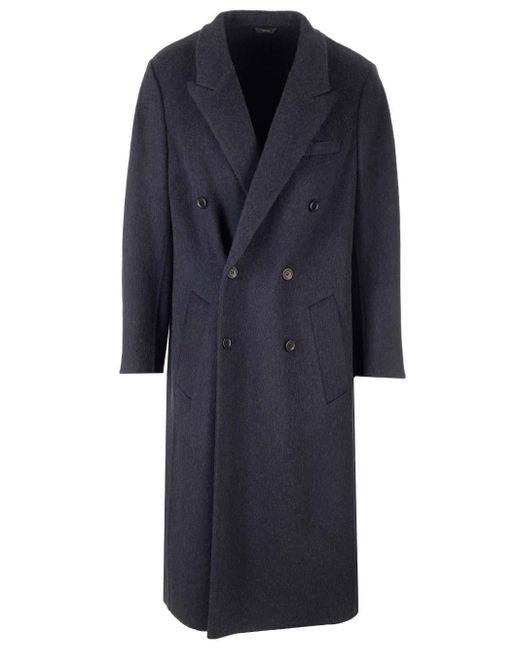 Fendi Blue Long Double-Breasted Coat for men