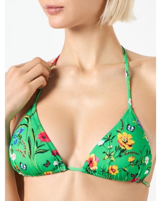 Mc2 Saint Barth Green Triangle Top With Flower Print