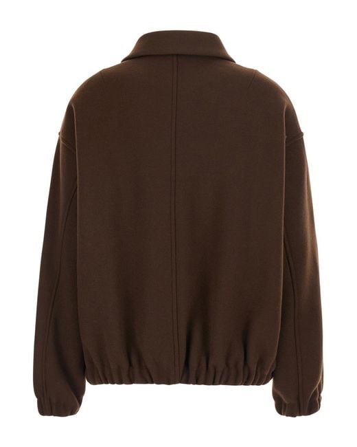 Jucca Brown Bomber Jacket High Collar Wool Blend Coat