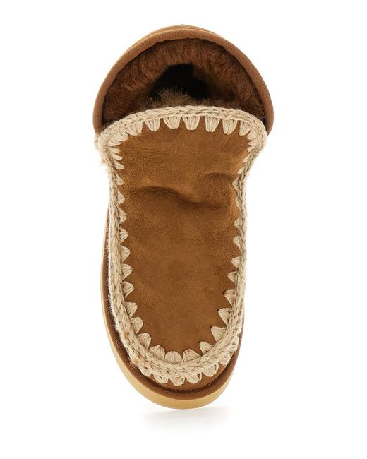 Mou Brown Mini Eskimo Ankle Boots With Logo Patch On The Rear