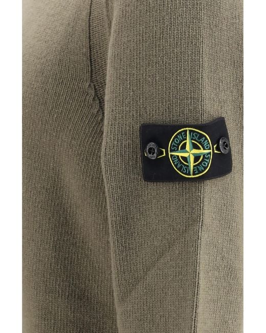 Stone Island Green Sweater Crewneck With Logo Patch On The Sleeve for men