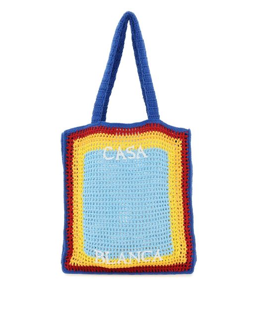 Casablancabrand Blue Logo Cotton Crochet Tote Bag