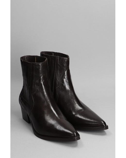 Julie Dee Texan Ankle Boots In Dark Brown Leather in Black | Lyst