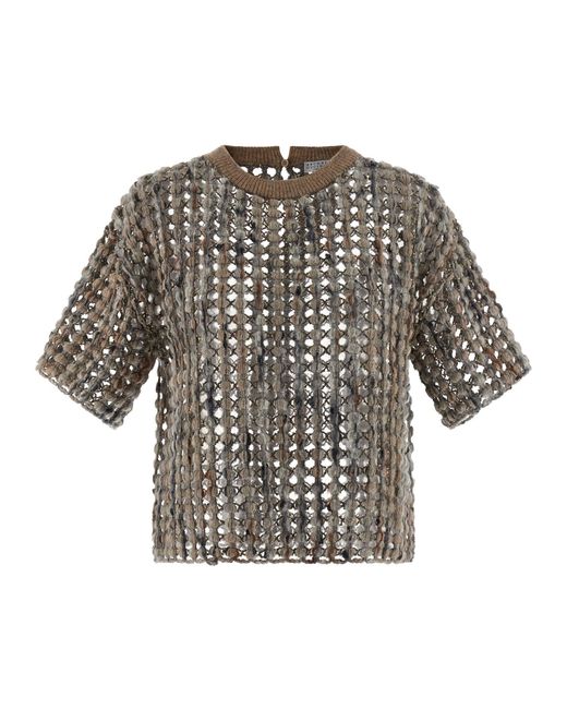 Brunello Cucinelli Gray 'Balloon Net Embroidery' Sweater