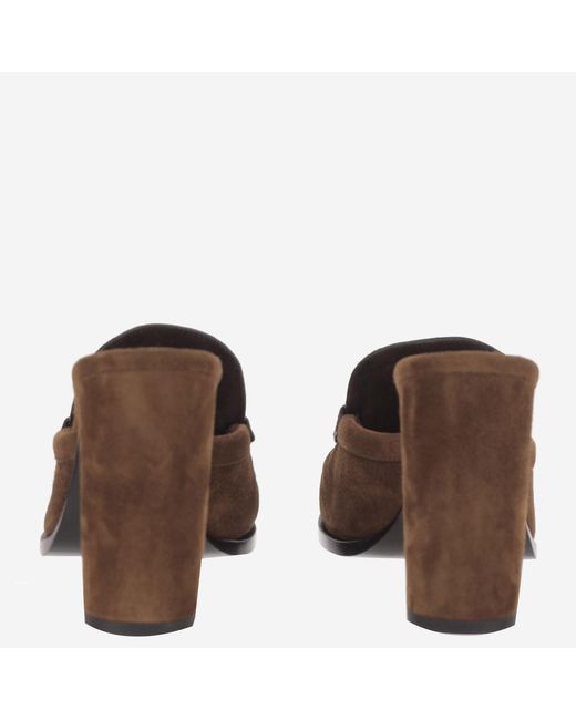 Saint Laurent Brown Heeled Loafers Suede