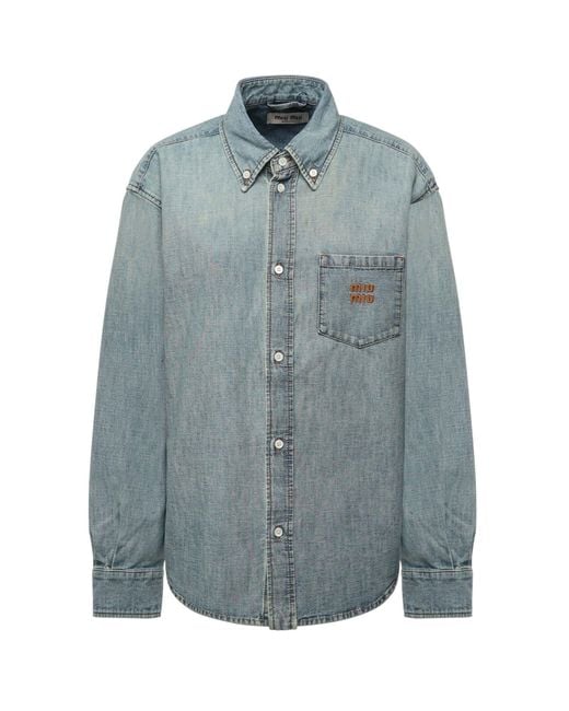 Miu Miu Blue Miu Shirts Cotton