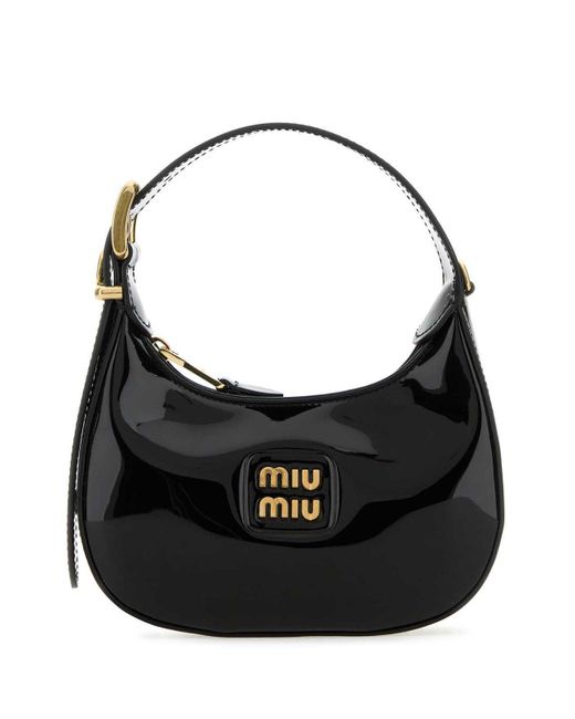 Miu Miu Black Logo-Lettering Patent Tote Bag