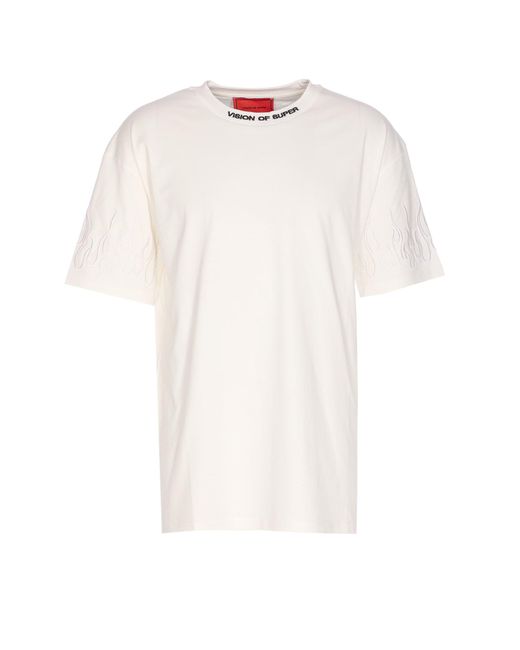 Vision Of Super White T-Shirt With Embroidered Logo And Flames for men