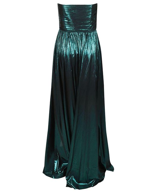 retroféte Green Ezri Pleated Metallic Effect Maxi Dress