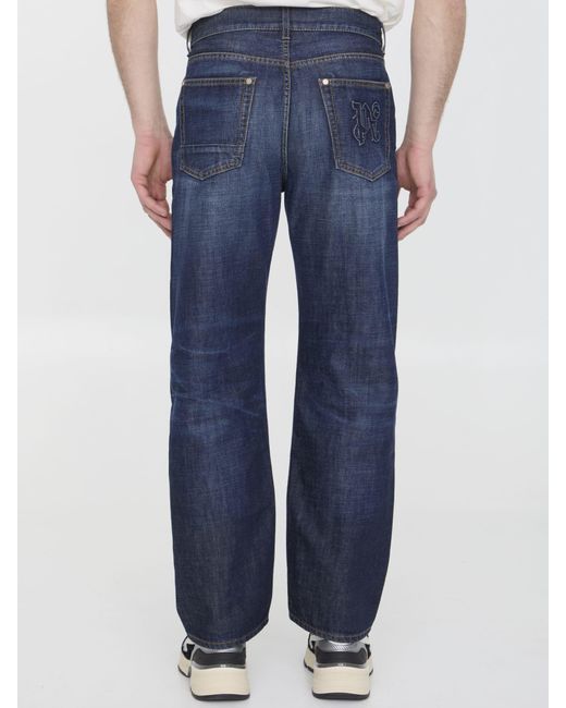 Palm Angels Blue Workwear Monogram Jeans for men