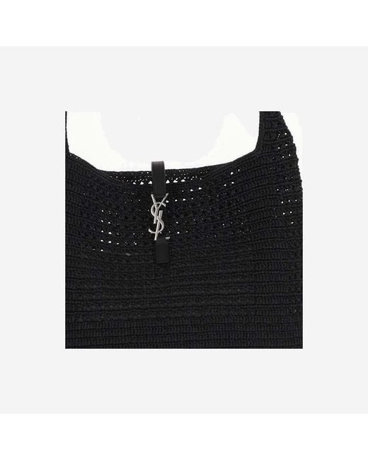 Saint Laurent Black Crocheted Raffia Tote Bag Shoulder for men