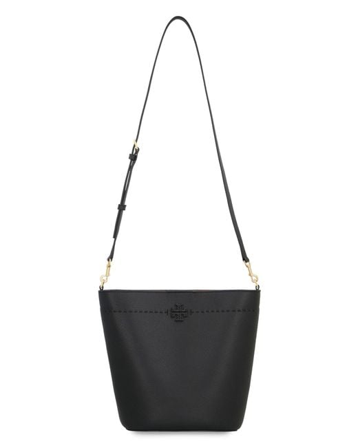 Tory Burch Black Mcgraw Leather Bucket Bag