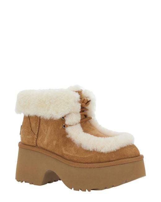 Ugg Natural 'Esmee' Ankle Boots With Fur Detailing And Platform