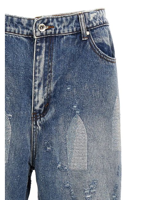 Who Decides War Blue Rhinestone Washed Denim Jeans for men
