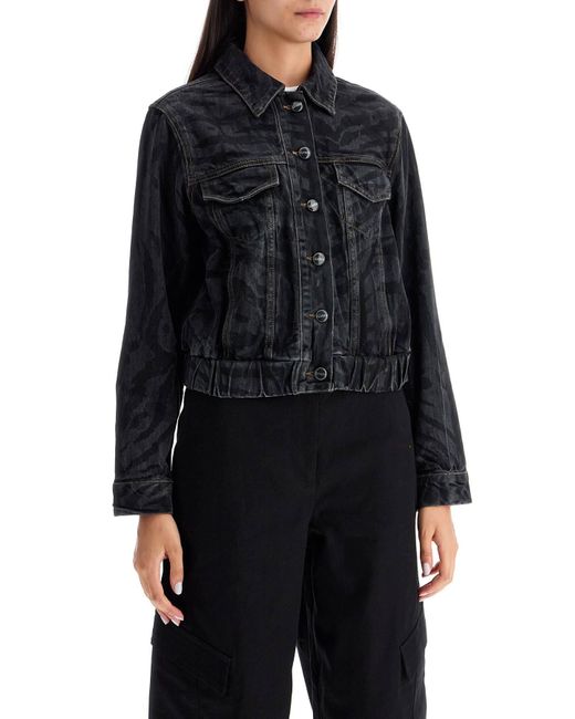 Ganni Black Cut Short Denim Jacket With Laser-Cut