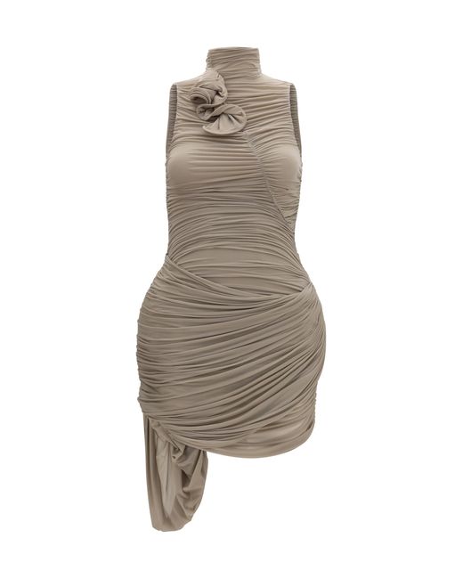 Magda Butrym Natural Draped High-Neck Dress Cupro; Elastane