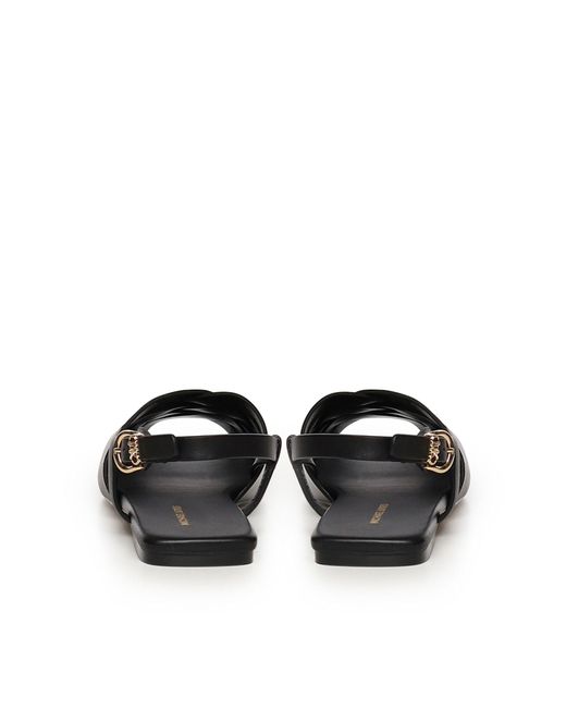 MICHAEL Michael Kors Black Leather Sandals Irene Sling Flat
